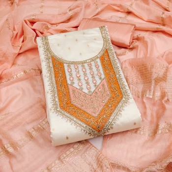 Women's white weaving thread sequence embroidery modal butti jacquard dress material 1