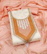 Women's white unstitched weaving thread sequence embroidery modal butti jacquard dress material (rnx5049pch)