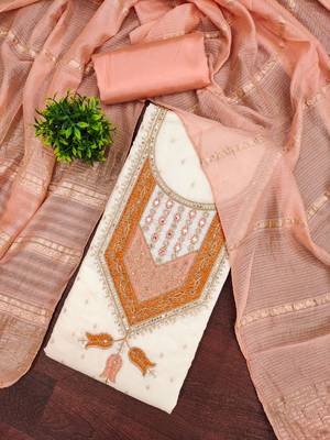 Women's white weaving thread sequence embroidery modal butti jacquard dress material 3