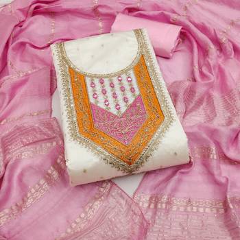 Women's white weaving thread sequence embroidery modal butti jacquard dress material 1