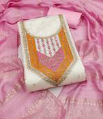 Women's white unstitched weaving thread sequence embroidery modal butti jacquard dress material (rnx5049pnk)