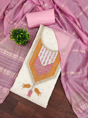 Women's white weaving thread sequence embroidery modal butti jacquard dress material 3