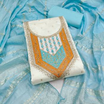 Women's white weaving thread sequence embroidery modal butti jacquard dress material 1