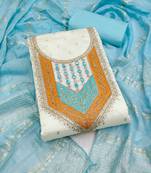 Women's white unstitched weaving thread sequence embroidery modal butti jacquard dress material (rnx5049sbl)