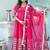 Vibrant pink rayon anarkali set with organza dupatta & lace detailing