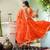 elegant orange cotton anarkali set with silver lace & organza dupatta