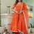 elegant orange cotton anarkali set with silver lace & organza dupatta