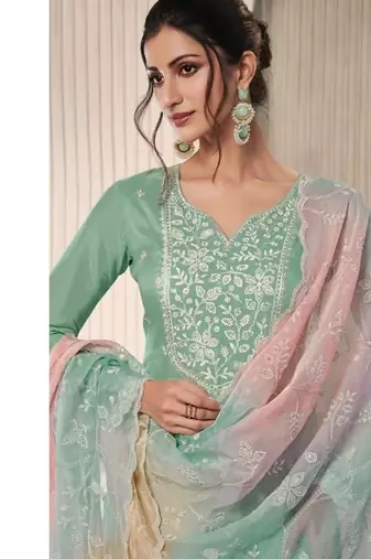 light green embroidered suit with organza dupatta
