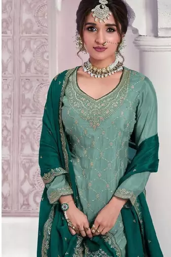 pastel green embroidered palazzo suit 