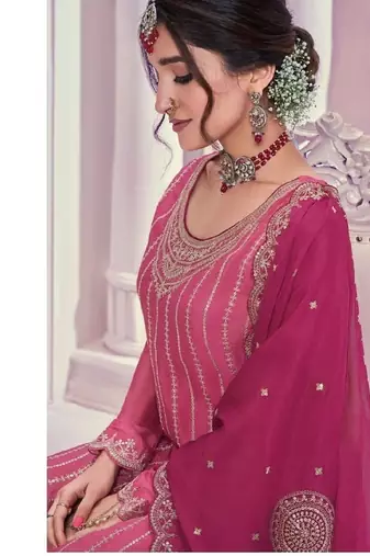 pink embroidered palazzo suit 