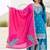 Blue and pink embroidered chinon silk sharara set