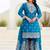 Blue and pink embroidered chinon silk sharara set