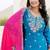 Blue and pink embroidered chinon silk sharara set