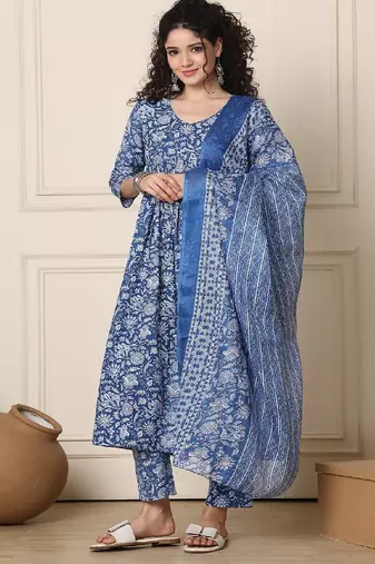 Blue floral printed kurta set