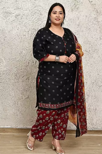 Black blossom floral printed patiala suit