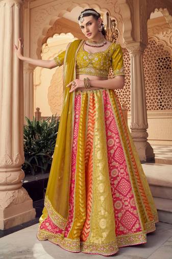 MULTY COLOUR TISSUE ORGANZA BEADS HAND WORK LEHENGA CHOLI FOR FESTIVE