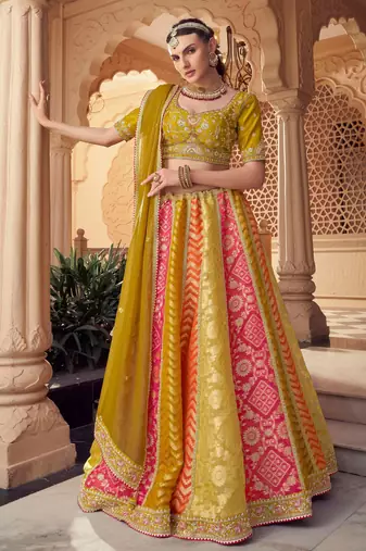MULTY COLOUR TISSUE ORGANZA BEADS HAND WORK LEHENGA CHOLI FOR FESTIVE