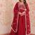 Red faux blooming anarkali suit with beads embroidery work,  long gown style with dupatta – women’s ethnic wear stitched