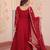 Red faux blooming anarkali suit with beads embroidery work,  long gown style with dupatta – women’s ethnic wear stitched