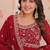 Red faux blooming anarkali suit with beads embroidery work,  long gown style with dupatta – women’s ethnic wear stitched