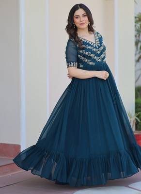 Rama faux blooming anarkali gown with sequins multithread beads embroidery, stitched long dress for women 1