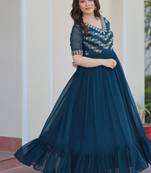 Rama faux blooming anarkali gown with sequins multithread beads embroidery, stitched long dress for women