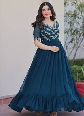 Rama faux blooming anarkali gown with sequins multithread beads embroidery, stitched long dress for women 3