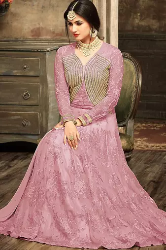 Georgette And Net Semi Stitched Party Gown Anarkali