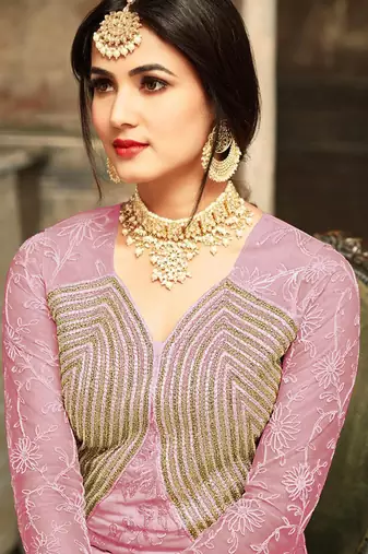 Georgette And Net Semi Stitched Party Gown Anarkali