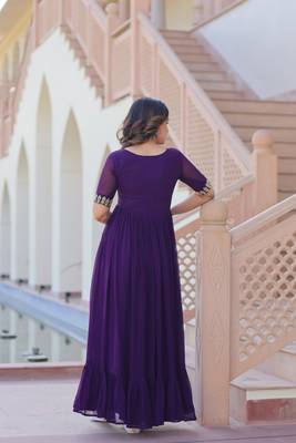 Purple faux blooming anarkali gown with sequins multithread beads embroidery, stitched long dress for women 3