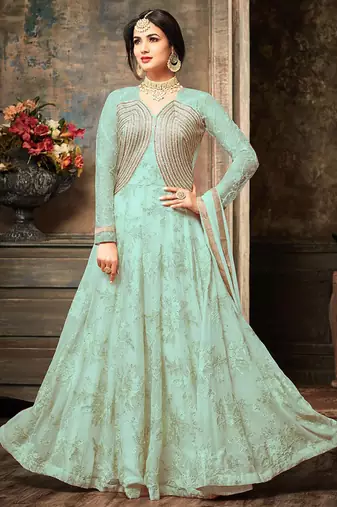 Georgette And Net Semi Stitched Party Gown Anarkali