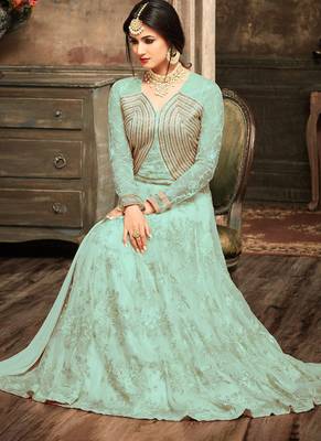 Georgette And Net Semi Stitched Party Gown Anarkali 2