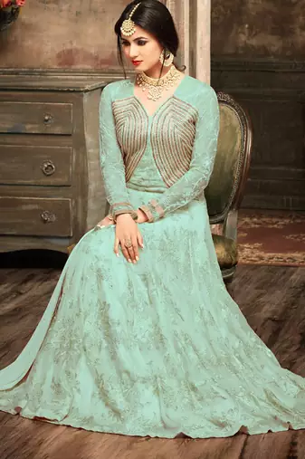 Georgette And Net Semi Stitched Party Gown Anarkali