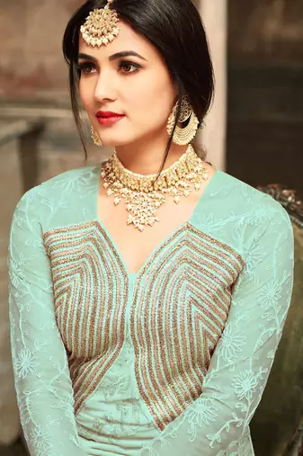 Georgette And Net Semi Stitched Party Gown Anarkali