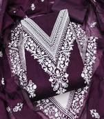 purple embroidered chanderi cotton dress material