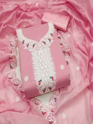 pink embroidered chanderi cotton dress material 1