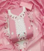 pink embroidered chanderi cotton dress material