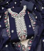 navy blue chanderi cotton dress material