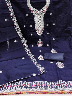 navy blue chanderi cotton dress material 2