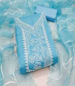 sky blue embroidered organza dress material