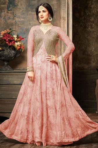 Georgette And Net Semi Stitched Party Gown Anarkali