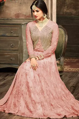 Georgette And Net Semi Stitched Party Gown Anarkali