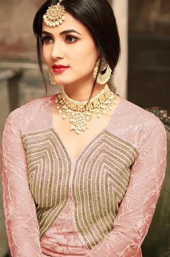 Georgette And Net Semi Stitched Party Gown Anarkali