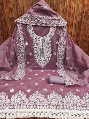 pink chanderi cotton embroidered dress material 2