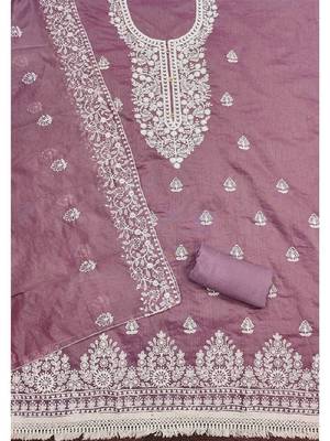 pink chanderi cotton embroidered dress material 3