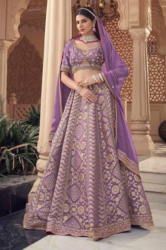 PURPLE tissue organza beads hand work lehenga choli for festive