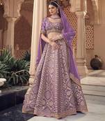PURPLE tissue organza beads hand work lehenga choli for festive