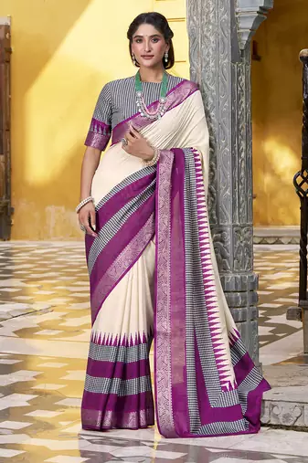 Lightweight Elegance Printed Poly Cotton Saree with Traditional Zari Weaving