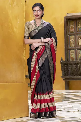 Lightweight Elegance Printed Poly Cotton Saree with Traditional Zari Weaving