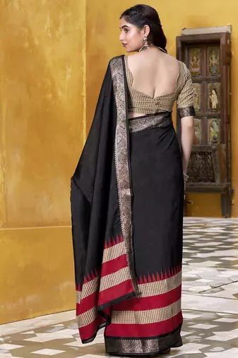 Lightweight Elegance Printed Poly Cotton Saree with Traditional Zari Weaving